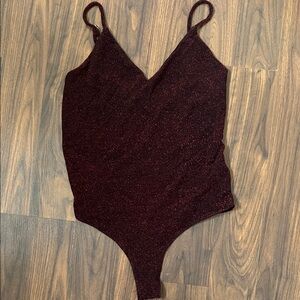 Revamped Sparkle Burgundy V-Neck Bodysuit